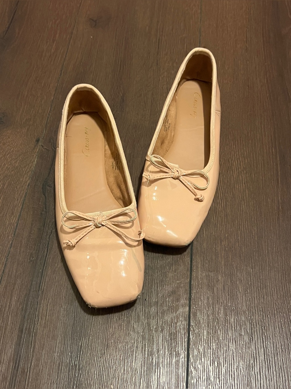 Patent Ballet Flats with Toe Bow in Blush